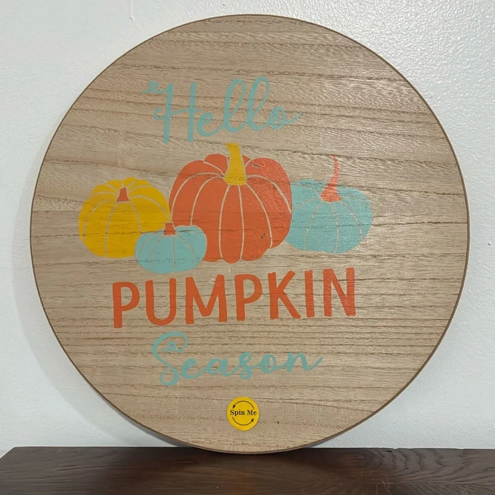 NWT- Hello Pumpkin Season- Wooden Lazy Susan w/ Colorful Pumpkins
